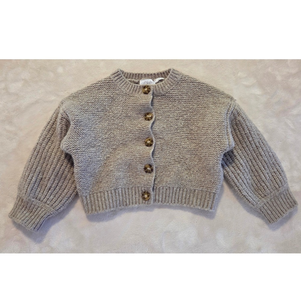 Zara Baby Knit Cardigan Minimalist Neutral Oatmeal Button Sweater 12–18M